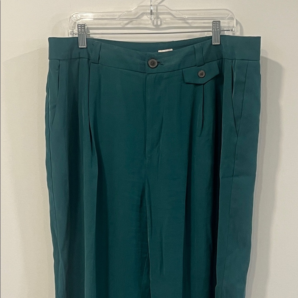 Women’s Teal Green Pleated Pants Business Office